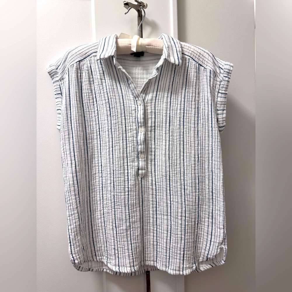 Ann Taylor Loft Striped White and Blue Top